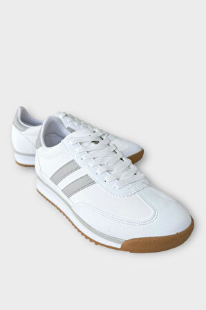 Erkek Cilt Günlük Rahat Spor Ayakkabı  BEYAZ - GRİ