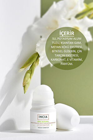 INCIA %100 Doğal Roll On Deodorant Beyazlatıcı Ter Kokusu Önleyici Lekesiz 50 ml