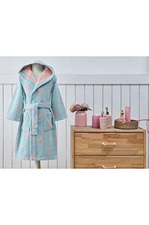Özdilek Junior Flamingo Kapüşonlu Kadife Çocuk Bornozu 3/4 Yaş