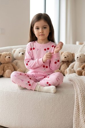 Kız Çocuk Pamuklu  Desenli Pijama Takım TKM1018