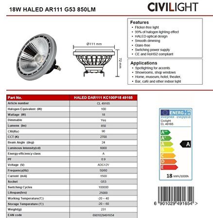 18W HALED AR111 G53 850LM 12V AMPÜL