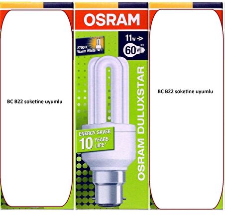 OSRAM DULUXSTAR 11W/827 BC B22 soketine uyumlu TASARRUFLU AMPÜL