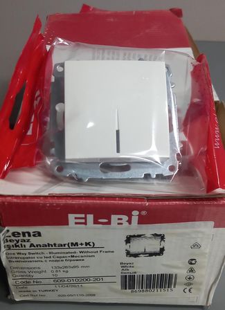 Elbi ZENA BEYAZ IŞIKLI ANAHTAR 609-010200-201 - ÇERÇEVESİZ