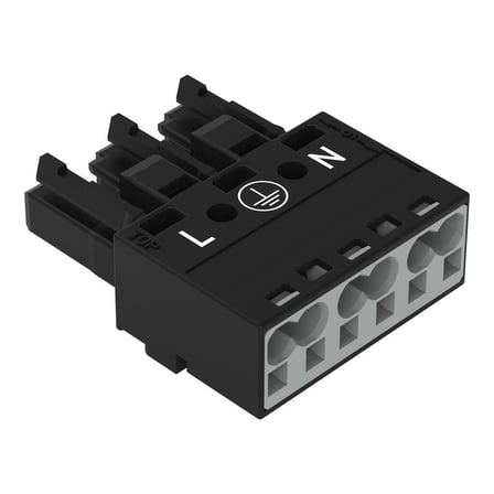 Wago 770-213 3 Kutuplu N-Pe-L Baskılı Dişi 4,00 mm² Siyah Konnektör