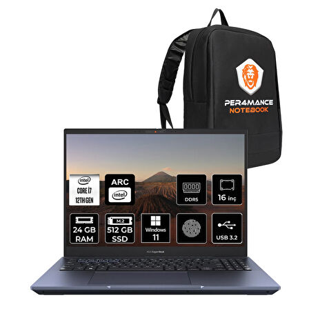 ASUS Expertbook B5 i7 1260P 24GB DDR5 512GB SSD Arc A350M/4GB 16" 4K OLED W11P Dizüstü Bilgisayar