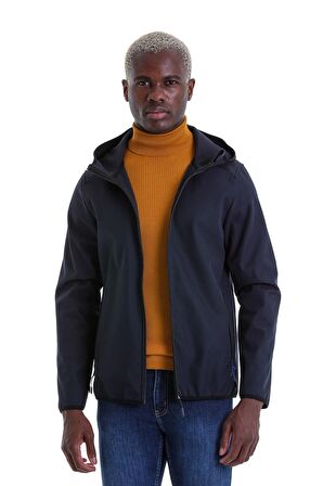 Lacivert Su ve Rüzgar Geçirmez Kapüşonlu Softshell Mont | S