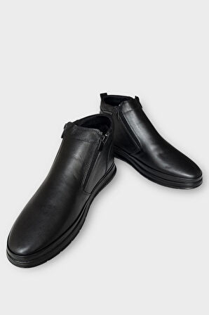 Erkek Hakiki Deri Fermuarlı Soğuk Geçirmez Bot SİYAH