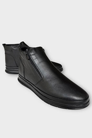 Erkek Hakiki Deri Fermuarlı Soğuk Geçirmez Bot SİYAH