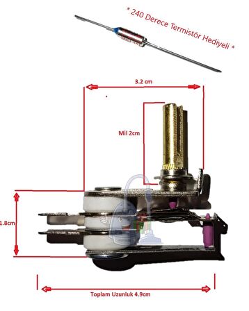 Arzum Tost Makinesi Termostat , Mil Uzunluğu 2 cm , 10 Amper
