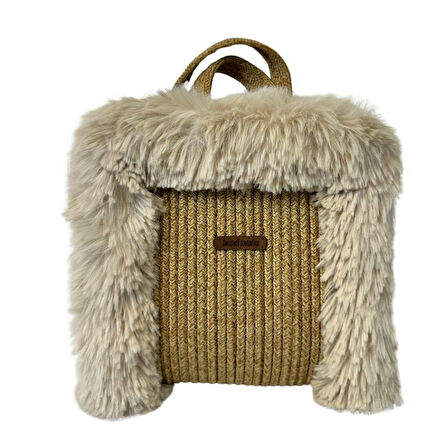 Uretti - Ayşe 4723 El Yapımı Peluş Kürklü Model Tress İp El Çantası / 24 cm x 27 cm