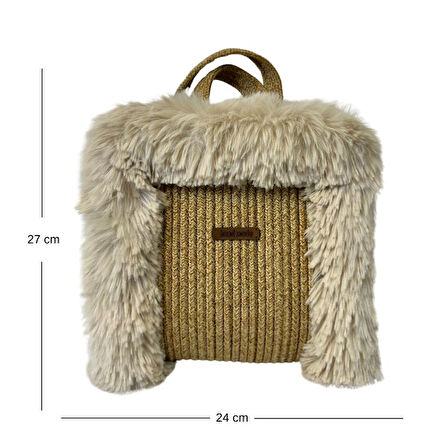 Uretti - Ayşe 4723 El Yapımı Peluş Kürklü Model Tress İp El Çantası / 24 cm x 27 cm