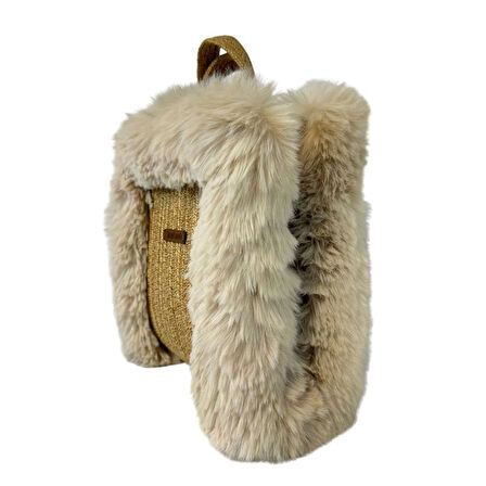 Uretti - Ayşe 4723 El Yapımı Peluş Kürklü Model Tress İp El Çantası / 24 cm x 27 cm