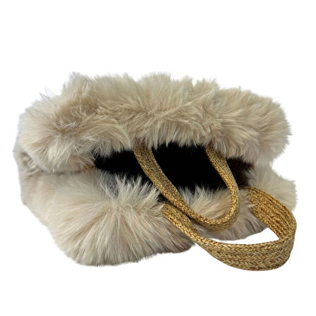 Uretti - Ayşe 4723 El Yapımı Peluş Kürklü Model Tress İp El Çantası / 24 cm x 27 cm