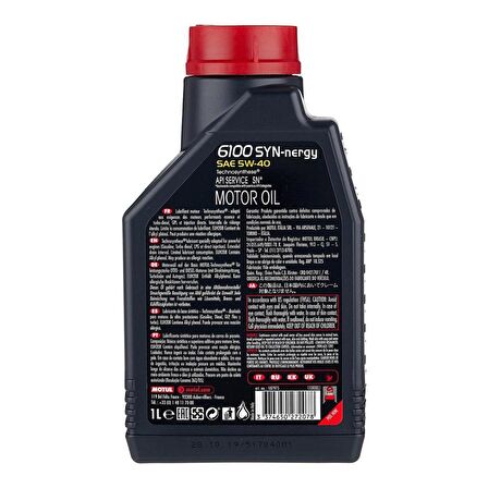 Motul 6100 SYN-Nergy 5W-40 1 Lt Dizel Benzinli Motor Yağı