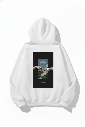 Unisex Yumuşak Dokulu Live Baskılı Tasarım Oversize 3 İplik Hoodie Sweatshirt