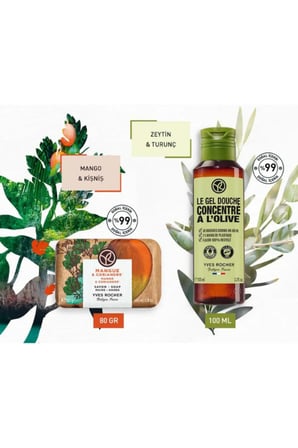 Canlandırıcı Zeytin-Turunç ve Mango Esintili Duş ve Bakım Seti - Duş Jeli 100ml + Katı Sabun 80 Gr