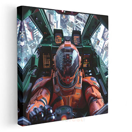Mecha Pilot - Futuristik Şehir Kokpiti Anime Kanvas Tablo
