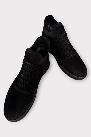 Erkek Nubuk Hakiki Deri Bağcıklı Kaydırmaz Kauçuk Taban Bot SİYAH