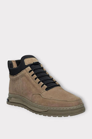 Erkek Nubuk Hakiki Deri Bağcıklı Kaydırmaz Kauçuk Taban Bot BEJ