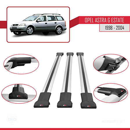 Opel Astra G (T98) SW 1998-2004 Arası ile Uyumlu FLY Model Ara Atkı Tavan Barı Gri 3 Adet