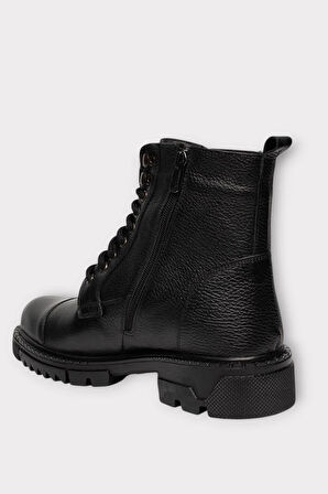 Erkek İçi Kürklü Hakki Deri Fermuarlı Kaydırmaz Termo Taban Bot SİYAH