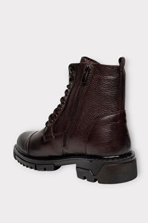 Erkek İçi Kürklü Hakki Deri Fermuarlı Kaydırmaz Termo Taban Bot KAHVERENGİ