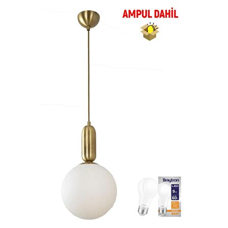 Arlo Tekli Eskitme Camlı Sarkıt -Led Ampul  Dahil Modern Koridor Mutfak Salon Sarkıt Avize