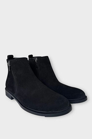 Erkek Hakiki Deri Çift Fermuar Detay Bot SİYAH