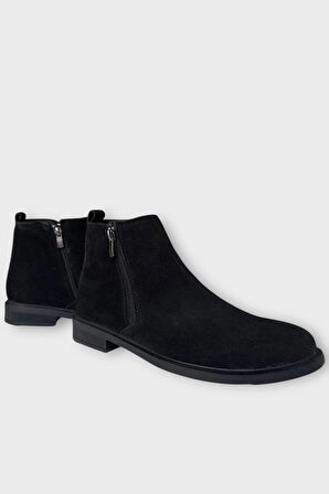 Erkek Hakiki Deri Çift Fermuar Detay Bot SİYAH