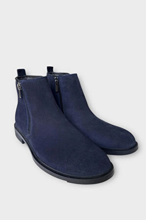 Erkek Hakiki Deri Çift Fermuar Detay Bot LACİVERT