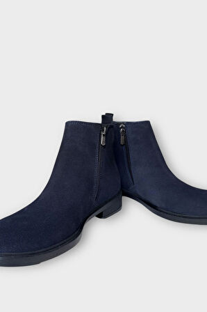 Erkek Hakiki Deri Çift Fermuar Detay Bot LACİVERT