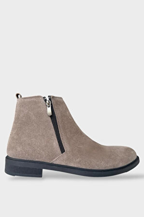 Erkek Hakiki Deri Çift Fermuar Detay Bot BEJ