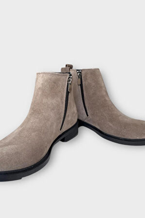 Erkek Hakiki Deri Çift Fermuar Detay Bot BEJ