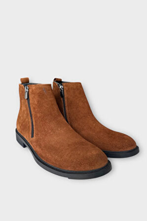 Erkek Hakiki Deri Çift Fermuar Detay Bot TABA