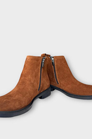 Erkek Hakiki Deri Çift Fermuar Detay Bot TABA