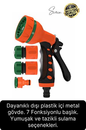 Premium 8 Fonksiyonlu Adaptörlü Yüksek Basınçlı Kopmaz Sulama Tabancası Bahçe Araba Yıkama Tazikli