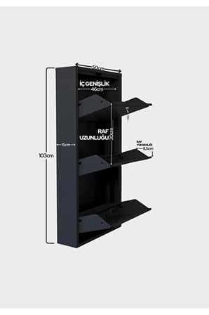 Kilitli Metal Ayakkabılık Dolabı 3 Kapaklı Duvara Monte Ergonomik Tasarım 103x50x15 cm 0.7 mm DKP Sac Ve Montaj Vidaları