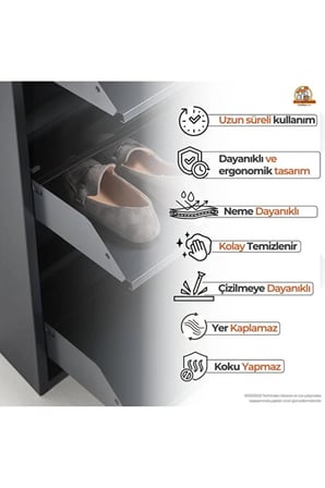 Kilitli Metal Ayakkabılık Dolabı 3 Kapaklı Duvara Monte Ergonomik Tasarım 103x50x15 cm 0.7 mm DKP Sac Ve Montaj Vidaları