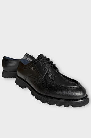 Erkek Hakiki Deri Bağcıklı Kalın Taban Ayakkabı SİYAH