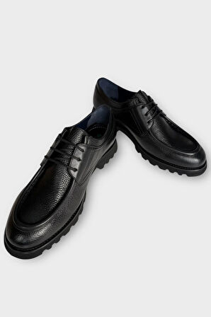 Erkek Hakiki Deri Bağcıklı Kalın Taban Ayakkabı SİYAH