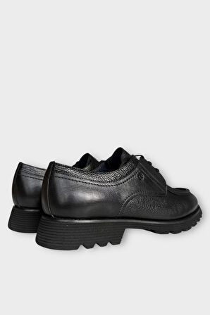 Erkek Hakiki Deri Bağcıklı Kalın Taban Ayakkabı SİYAH