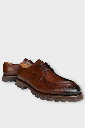 Erkek Hakiki Deri Bağcıklı Kalın Taban Ayakkabı KAHVERENGİ