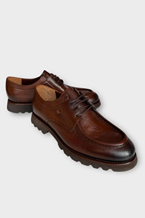 Erkek Hakiki Deri Bağcıklı Kalın Taban Ayakkabı KAHVERENGİ