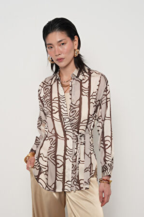 KADIN BELDEN BAĞLAMA DETAYLI DESENLİ GÖMLEK