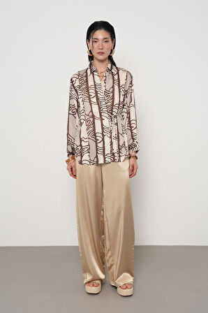 KADIN BELDEN BAĞLAMA DETAYLI DESENLİ GÖMLEK