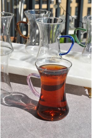 6 Adet Cam Çok Renkli Kulplu Çay Bardağı 150 ml Kulplu Çay Bardak