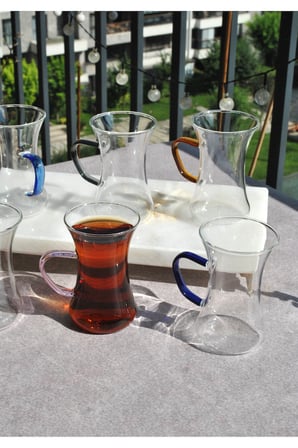 6 Adet Cam Çok Renkli Kulplu Çay Bardağı 150 ml Kulplu Çay Bardak
