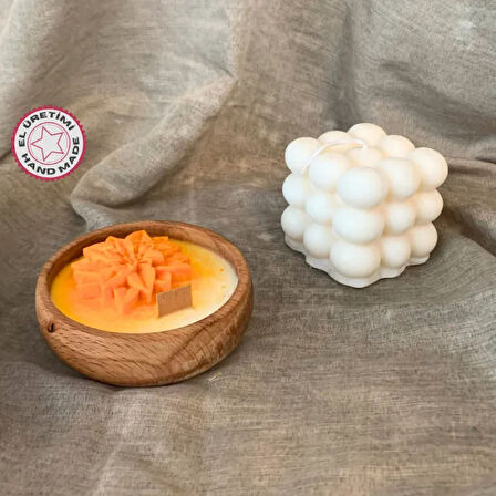 Uretti - Zekiye 1389 - El Yapımı Yıldız Çiçeği Desenli Ve Bubble Kokulu Soya Mum