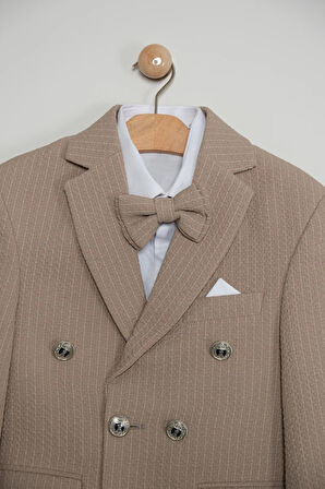 Erkek Çocuk Çizgili Ceket Gömlek Pantolon Papyonlu Takım Elbise Te.1001y