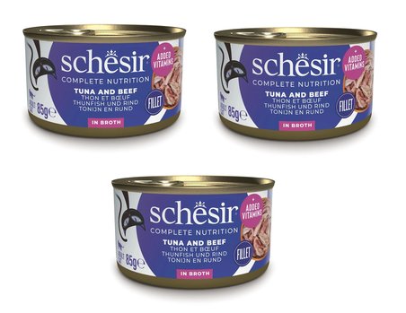 Schesir Ton ve Sığır Etli Tam ve Dengeli Broth Pişirme Suyunda Kedi Konservesi 85 Gr. X 3 Adet